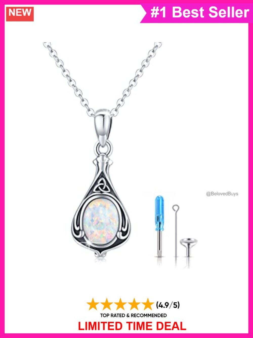 925 Silver Urn Necklace for Ashes Opal Teardrop Cremation Memorial Jewelry